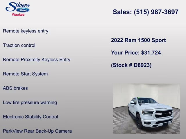 2022 Ivory White Tri-Coat Pearlcoat Ram 1500 Sport 4X4 Truck