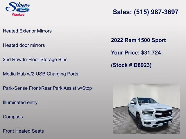 2022 Ivory White Tri-Coat Pearlcoat Ram 1500 Sport 4X4 Truck