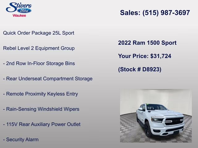 2022 Ivory White Tri-Coat Pearlcoat Ram 1500 Sport 4X4 Truck
