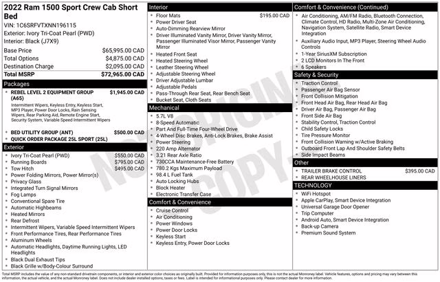 2022 Ivory White Tri-Coat Pearlcoat Ram 1500 Sport 4X4 Truck