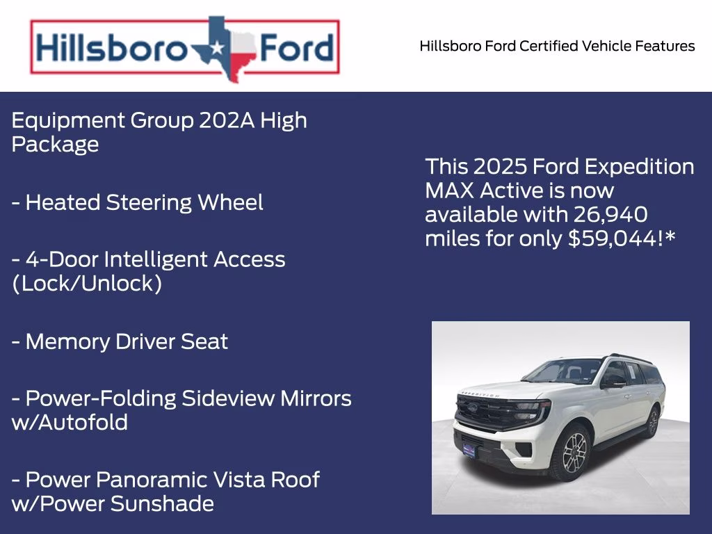 2025 Star White Metallic Tri-Coat Ford Expedition Max Active 4X4 SUV