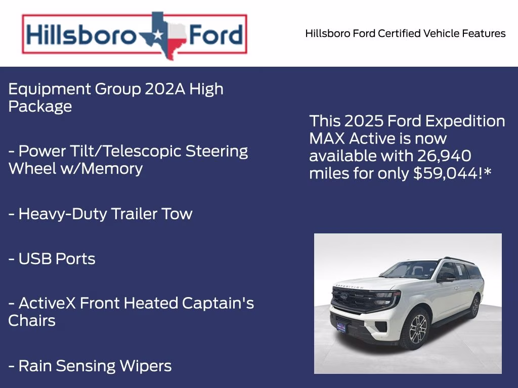2025 Star White Metallic Tri-Coat Ford Expedition Max Active 4X4 SUV