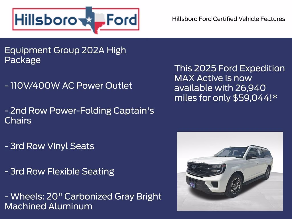 2025 Star White Metallic Tri-Coat Ford Expedition Max Active 4X4 SUV