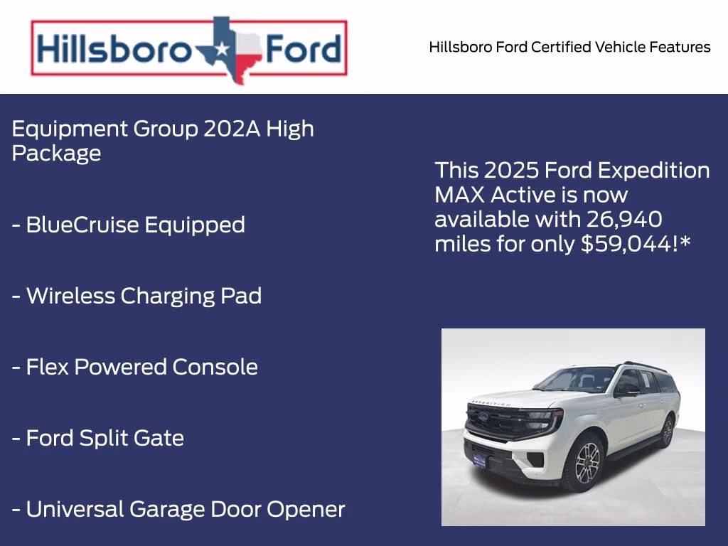 2025 Star White Metallic Tri-Coat Ford Expedition Max Active 4X4 SUV