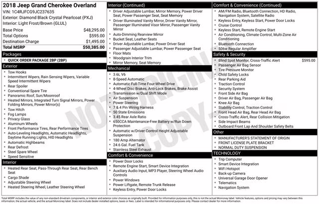 2018 Diamond Black Crystal Pearlcoat Jeep Grand Cherokee Overland 4X4 SUV