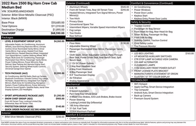 2022 Billet Silver Metallic Clearcoat Ram 2500 Big Horn 4X4 Truck
