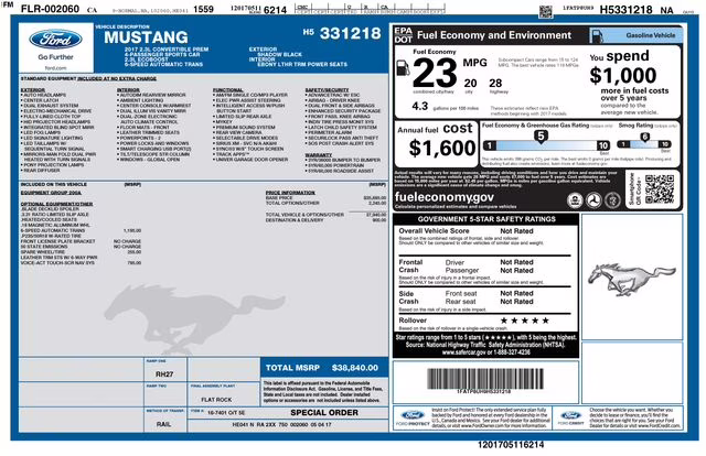 2017 Shadow Black Ford Mustang EcoBoost Premium RWD Convertible