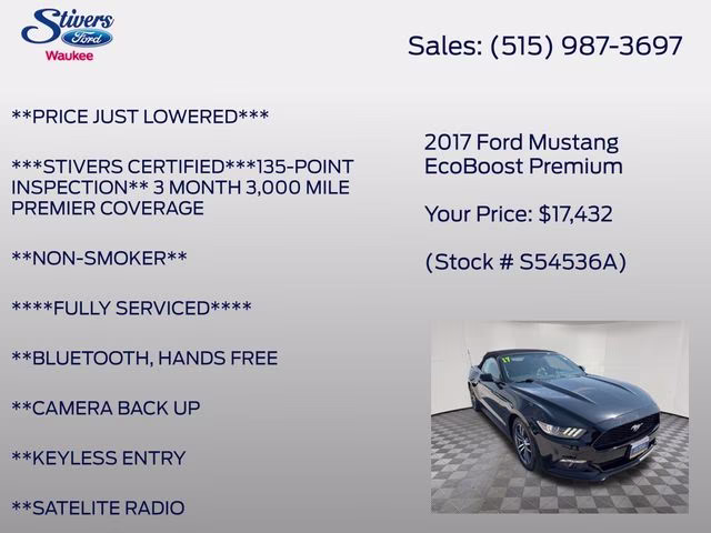 2017 Shadow Black Ford Mustang EcoBoost Premium RWD Convertible