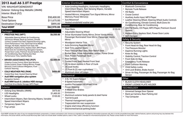 2013 Gray Metallic Audi A6 3.0T Prestige AWD Sedan