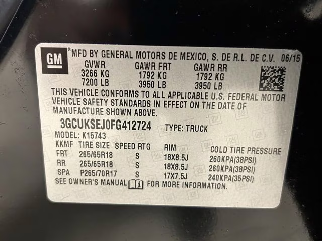 2015 Black Chevrolet Silverado 1500 LTZ 4X4 Truck