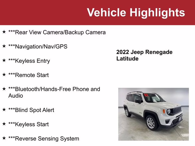 Used 2022 Jeep Renegade Latitude with VIN ZACNJDB16NPN69188 for sale in Waite Park, Minnesota