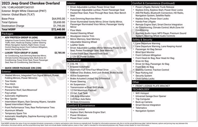 2023 Bright White Clearcoat Jeep Grand Cherokee Overland 4X4 SUV