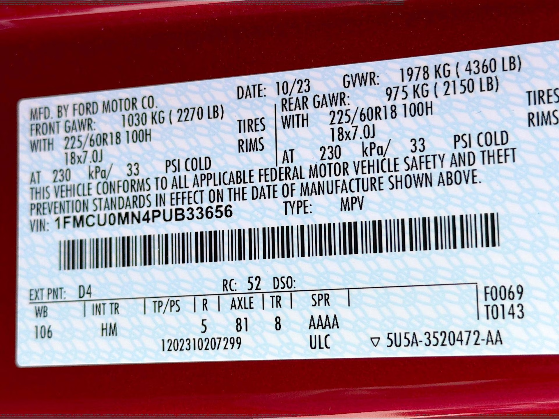 2023 Rapid Red Metallic Tinted Clearcoat Ford Escape ST-Line FWD SUV