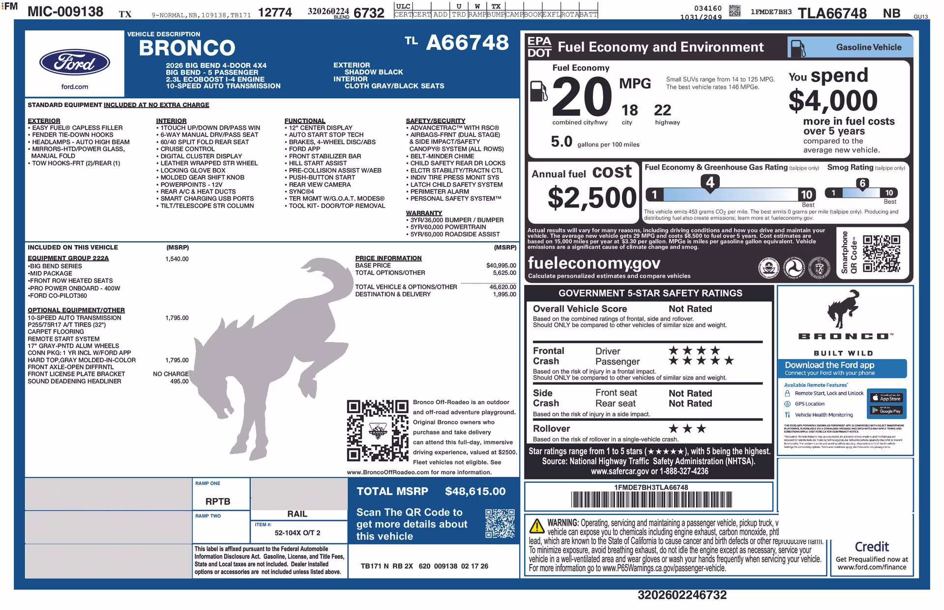 2026 Shadow Black Ford Bronco Big Bend 4X4 SUV