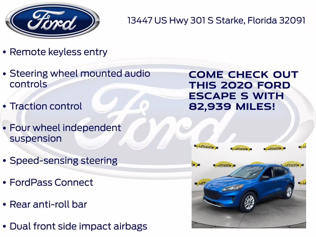 2020 Blue Metallic Ford Escape S FWD SUV