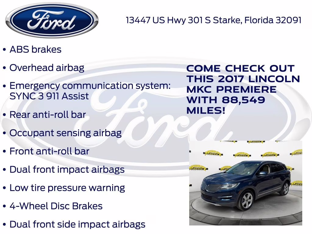 2017 Sapphire Blue Metallic Lincoln MKC Premiere FWD SUV