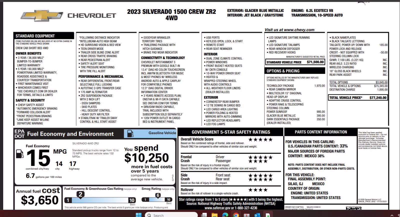 2023 Glacier Blue Metallic Chevrolet Silverado 1500 ZR2 4X4 Truck