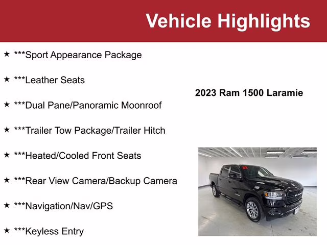 2023 Diamond Black Crystal Pearlcoat Ram 1500 Laramie 4X4 Truck