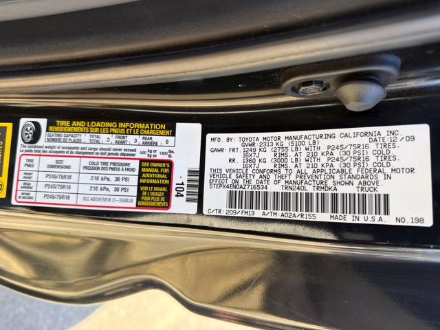 2010 Black Toyota Tacoma Base 4X4 Truck