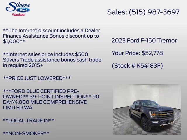 2023 Antimatter Blue Metallic Ford F-150 Tremor 4X4 Truck