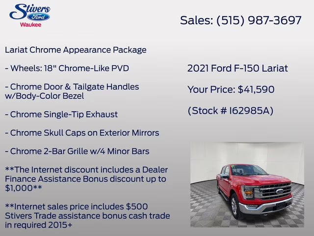 2021 Race Red Ford F-150 Lariat 4X4 Truck