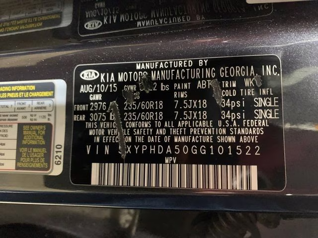 2016 Platinum Graphite Kia Sorento EX AWD SUV