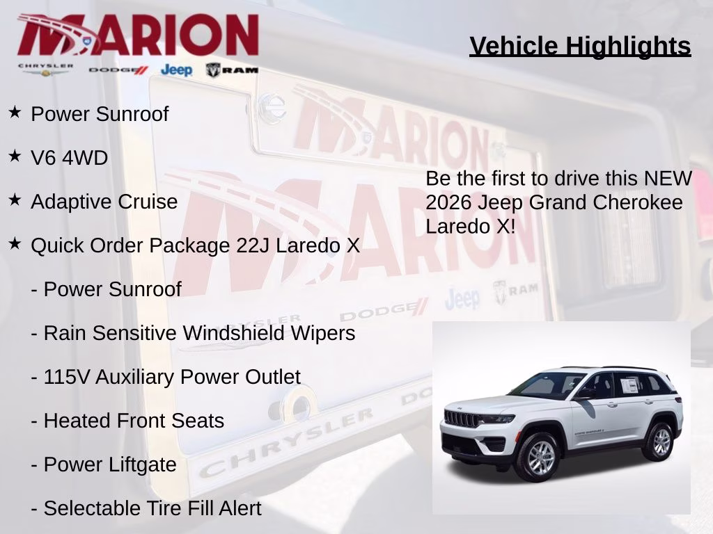 2026 Bright White Clearcoat Jeep Grand Cherokee Laredo X 4X4 SUV