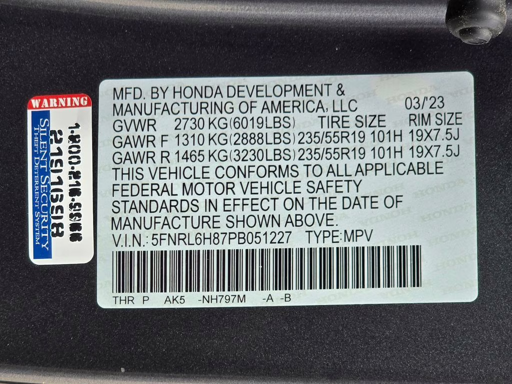 2023 Modern Steel Metallic Honda Odyssey Touring FWD Van