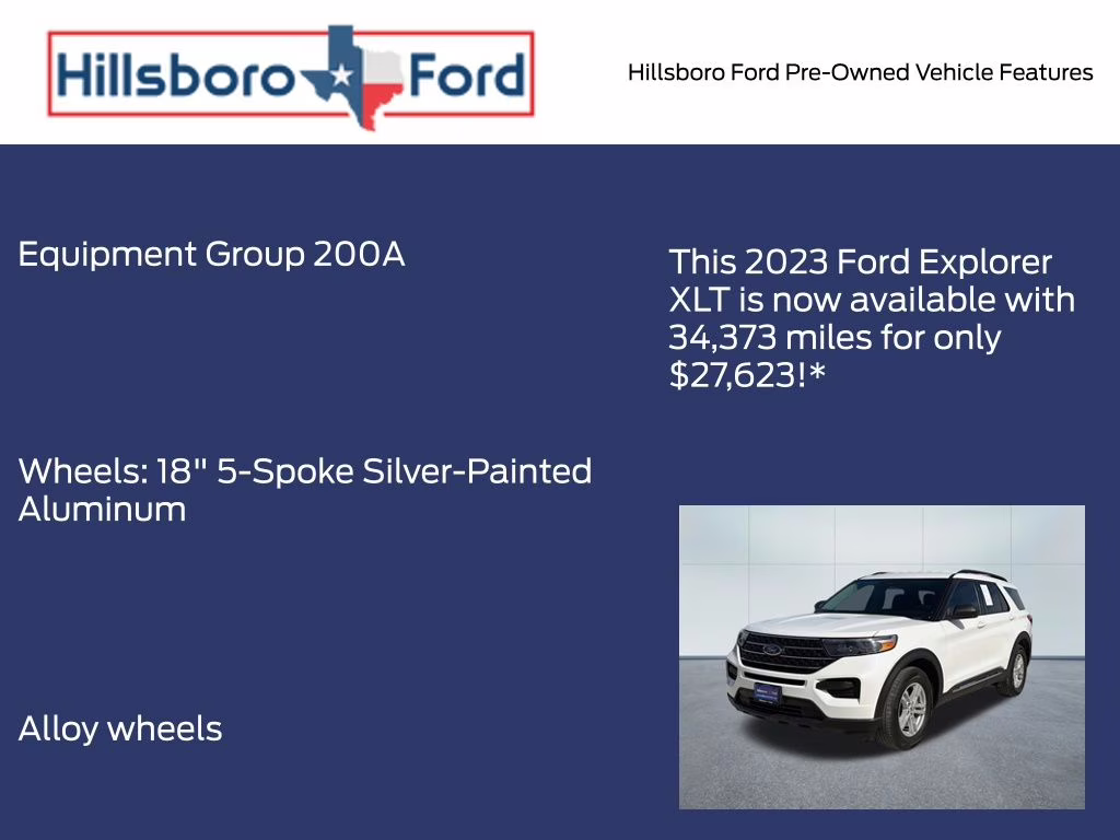 2023 Star White Metallic Tri-Coat Ford Explorer XLT RWD SUV