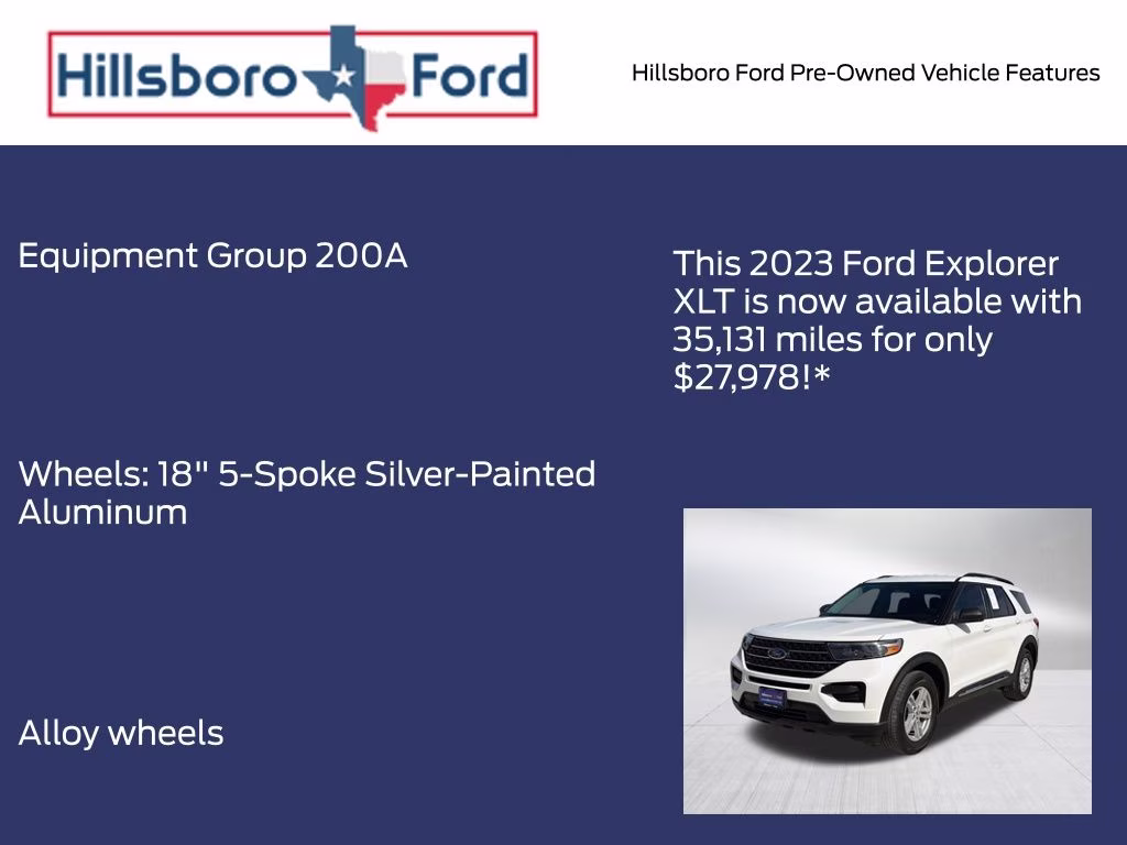 2023 Star White Metallic Tri-Coat Ford Explorer XLT RWD SUV