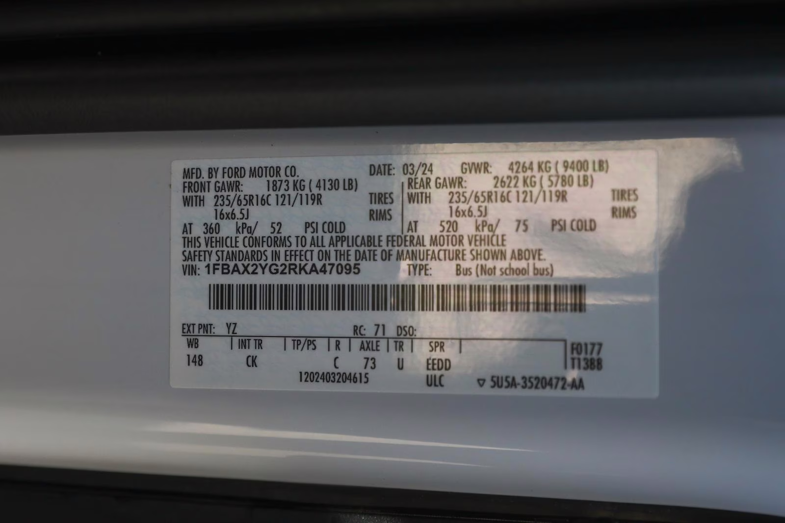 2024 Oxford White Ford Transit 350 XLT RWD Van