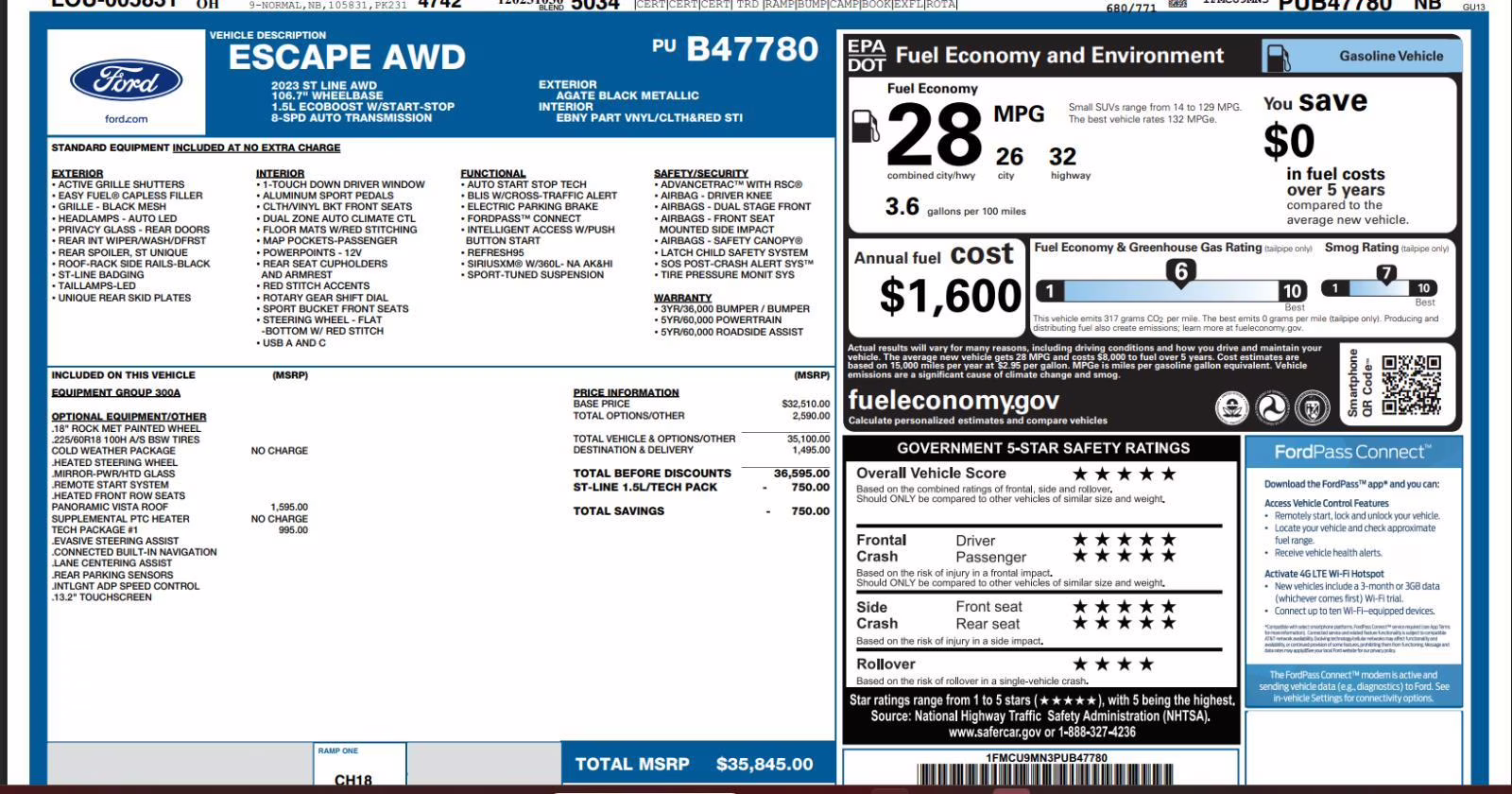2023 Agate Black Ford Escape ST-Line AWD SUV