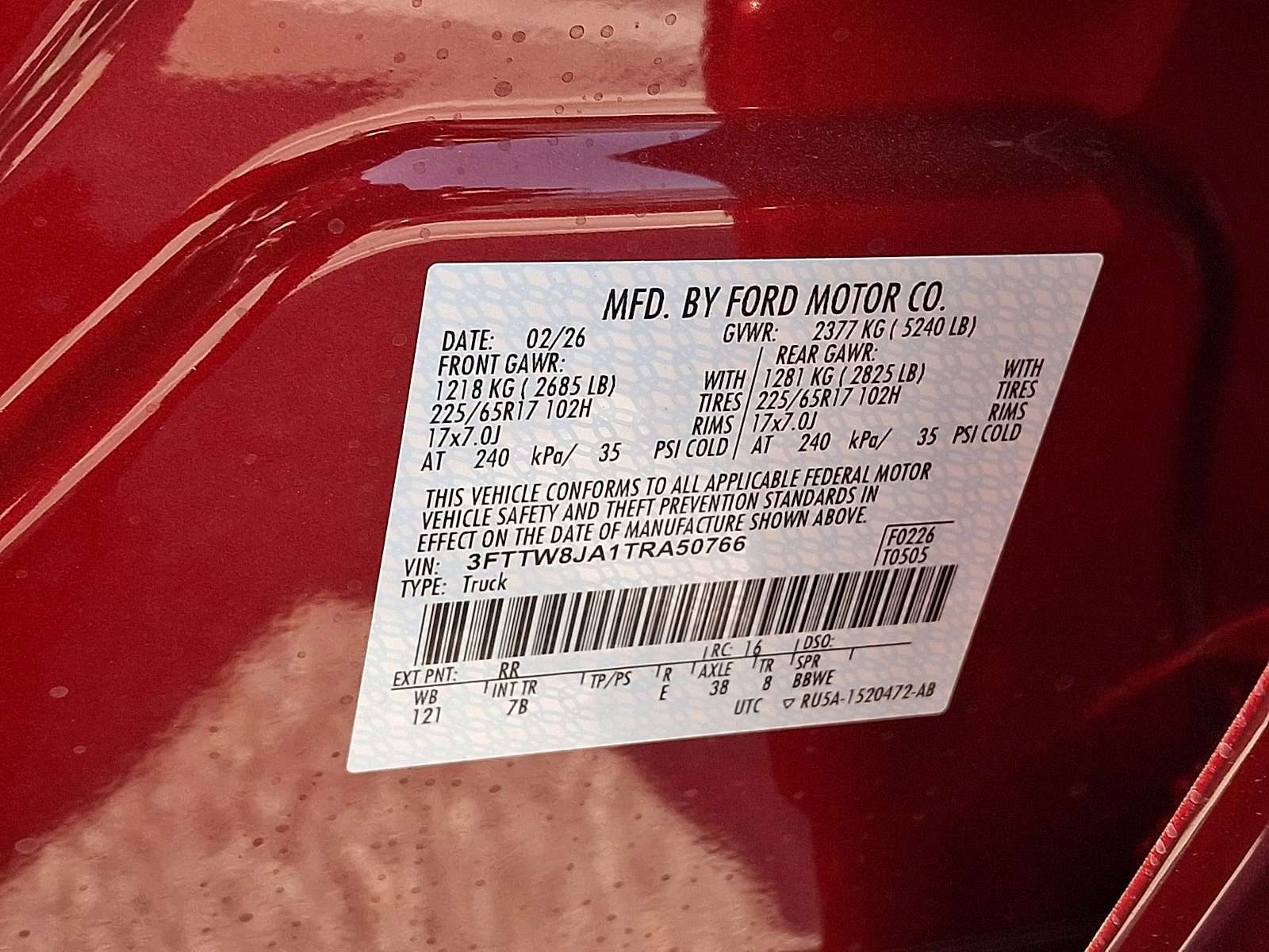 2026 Ruby Red Metallic Tinted Clearcoat - RR Ford Maverick XLT AWD