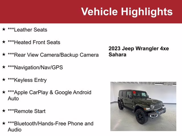 Used 2023 Jeep Wrangler 4xe Sahara 4XE with VIN 1C4JJXP69PW555640 for sale in Waite Park, Minnesota