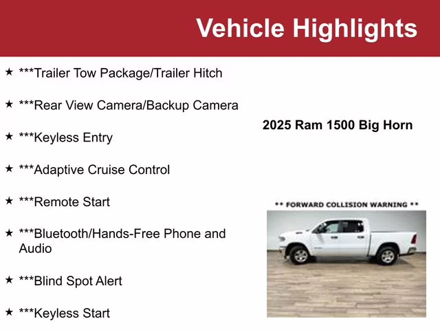 2025 Bright White Clearcoat Ram 1500 Big Horn 4X4 Truck