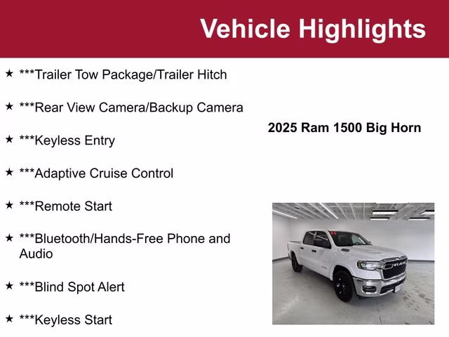 2025 Bright White Clearcoat Ram 1500 Big Horn 4X4 Truck