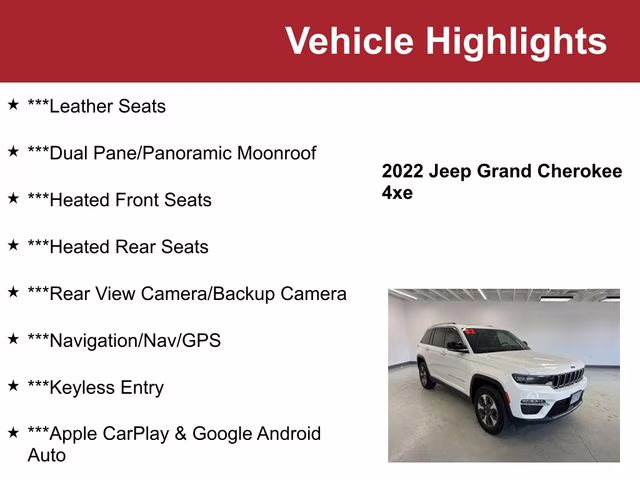 Used 2022 Jeep Grand Cherokee 4xe with VIN 1C4RJYB61N8746759 for sale in Waite Park, Minnesota