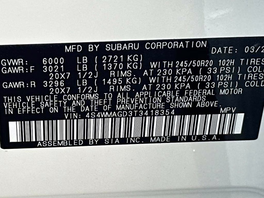 2026 Crystal White Pearl Subaru Ascent Limited AWD SUV