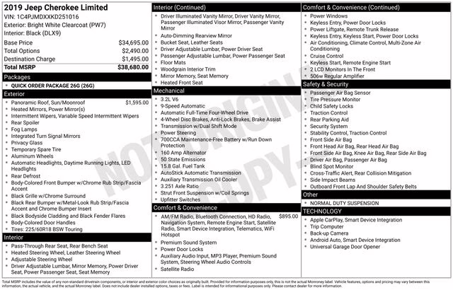 2019 Bright White Clearcoat Jeep Cherokee Limited 4X4 SUV