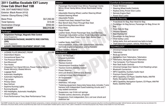 2011 Black Raven Cadillac Escalade EXT Luxury AWD SUV