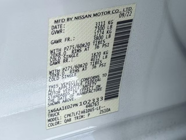 2023 Pearl White Nissan Titan Platinum Reserve 4X4 Truck