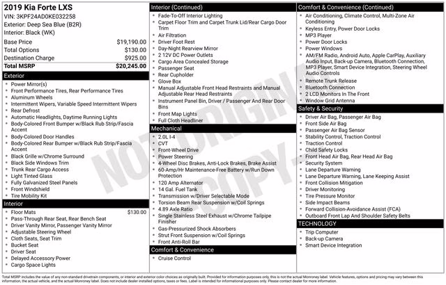 2019 Deep Sea Blue Kia Forte LXS FWD Sedan