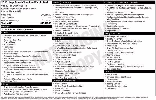 2022 Bright White Clearcoat Jeep Grand Cherokee WK Limited 4X4 SUV