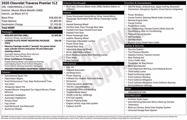 2020 Mosaic Black Metallic Chevrolet Traverse Premier AWD SUV