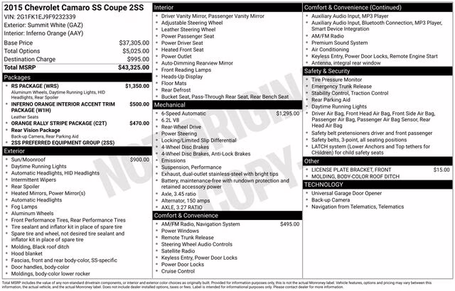 2015 Summit White Chevrolet Camaro SS RWD Coupe