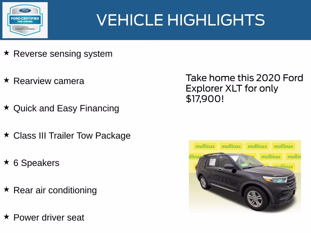 2020 Agate Black Metallic Ford Explorer XLT RWD SUV
