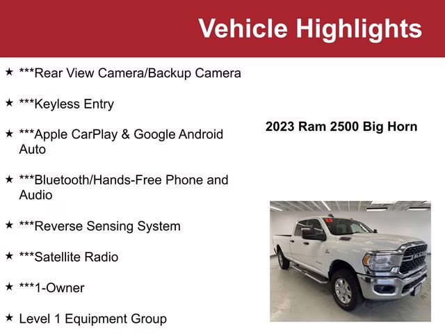 2023 Bright White Clearcoat Ram 2500 Big Horn 4X4 Truck
