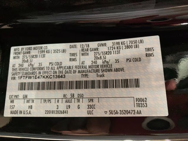 2019 Black Metallic Ford F-150 Lariat 4X4 Truck