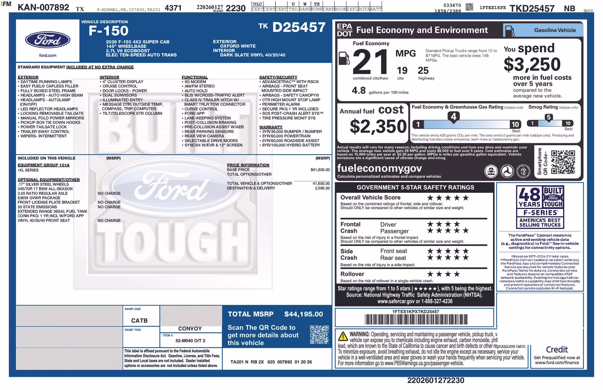 2026 Oxford White Ford F-150 XL RWD Truck