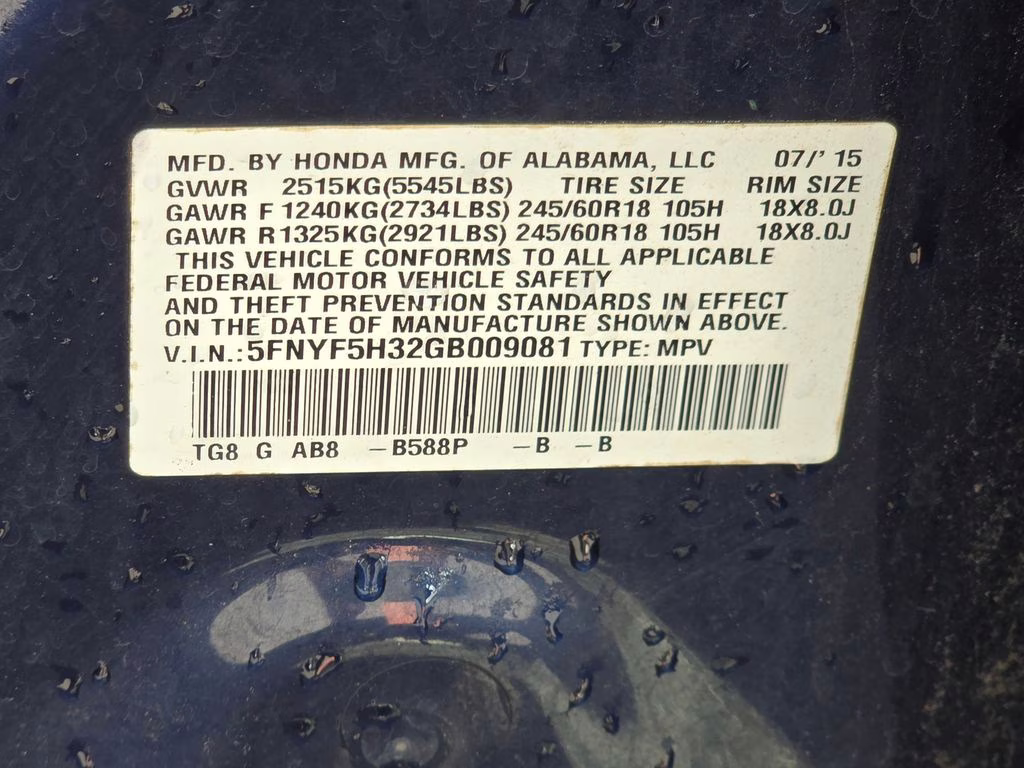 2016 Steel Sapphire Metallic Honda Pilot EX FWD SUV